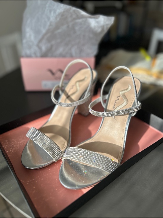 Nina Shoes - Nina Shimmering Silver Rhinestone Block Heel